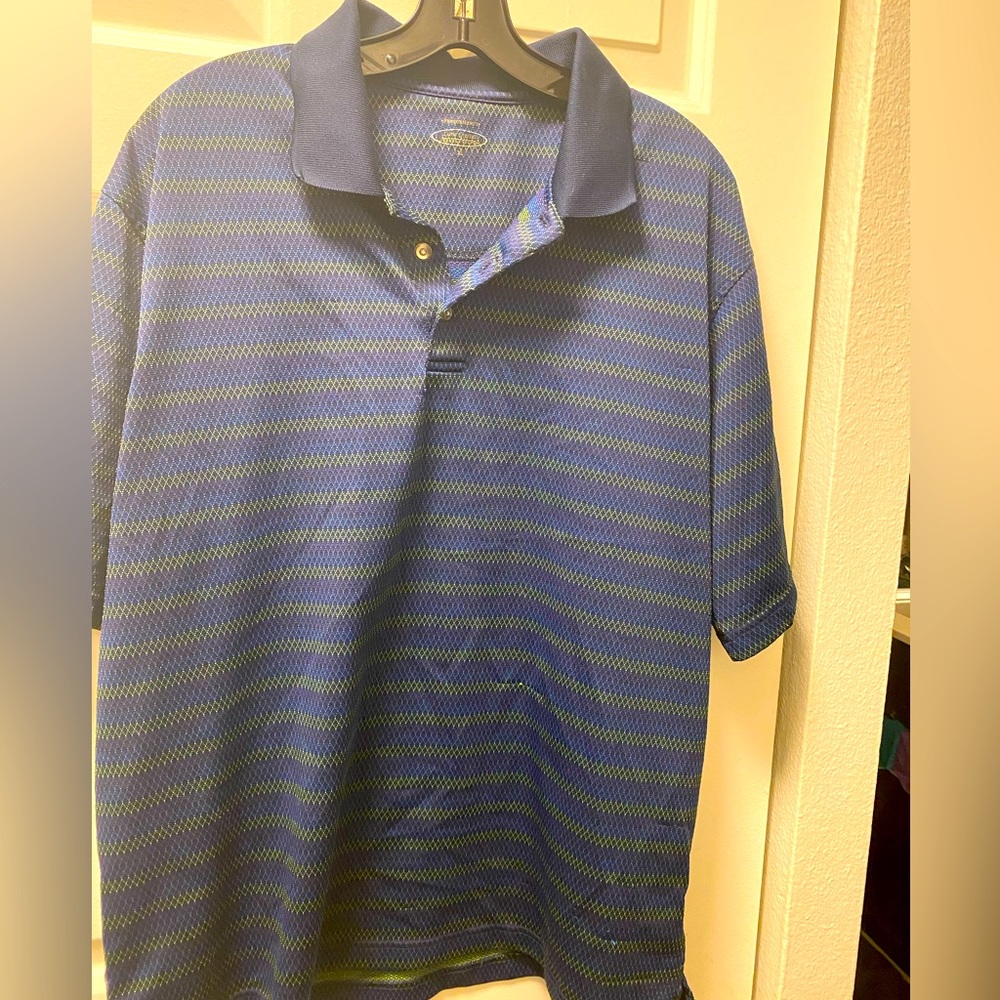 Performance Men’s Gray Blue Stripe Polo Golf Shirt Size XLarge